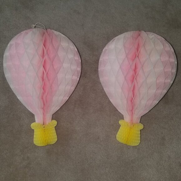 VTG 2 Pink Honeycomb Hot Air Balloon Lot Hanging Decoration 13.75" Easter - Picture 1 of 8